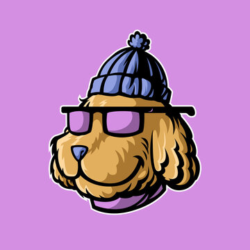 dog head mascot with beanie and glasses, this cute and catchy image is suitable for esports team logos or for snowboarding, skiing or other communities,also suitable for t-shirt designs or merchandise