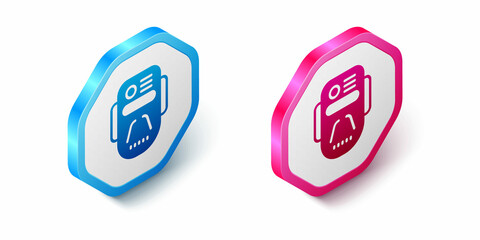 Isometric Artificial intelligence robot icon isolated on white background. Machine learning, cloud computing. Hexagon button. Vector