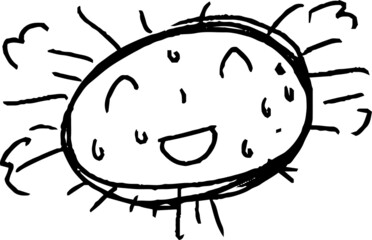 子供が描いたモノクロの汗っかき太陽のかわいい落書き 猛暑 熱射病