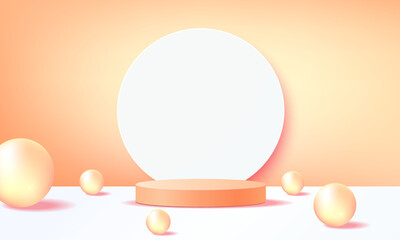 Abstract background mockup concept for product presentation. Yellow podium and ball  rustic yellow background illustration.Modern trendy banner or poster design
