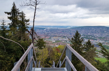 Fototapeta premium View from Uetliberg over the city landscape of Zurich, Switzerland