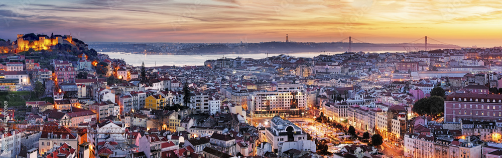 Canvas Prints Panorama of Lisbon at night, Portugal