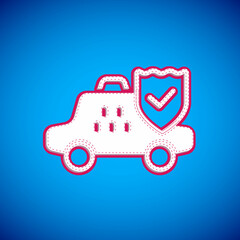 White Taxi car insurance icon isolated on blue background. Vector