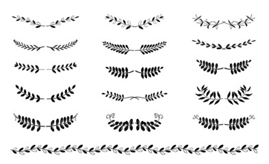 Set of floral dividers. Text separators. Decorative stripe patterns. Page decors. Design elements for invitations and holiday cards.