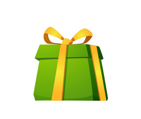 Closed present gift box with holiday wrapping and ribbon bow. Vector EPS10