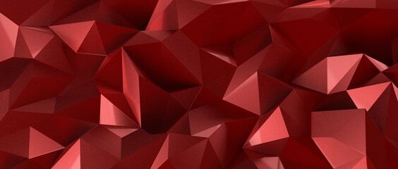Fototapeta premium Red abstract polygonal space with connecting dots and lines. Dark background.