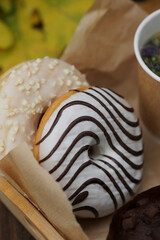 Donuts, drink and other delicious food
