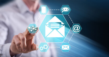 Man touching a message concept