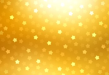 Golden shiny stars bokeh on yellow background for New Year design.