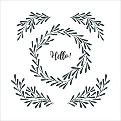 Set of vector hand drawn romantic wreaths and laurels. - 457074555