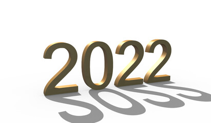 2022 Year 3d text with golden design shadow