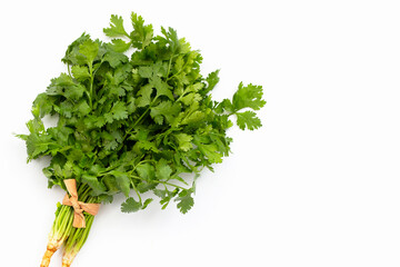 Fresh coriander on white background.