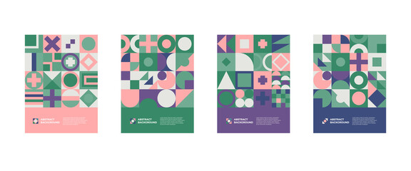 Abstract geometric pattern cover set. Minimalistic backgrounds bauhaus style. 