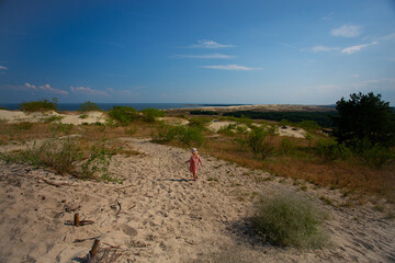 beuatiful small girl in a dress and seaside