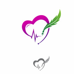 Fototapeta premium Heart icon with pulse and quill