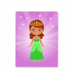 Cute princess in beautiful dress. Greeting card. Vector illustration