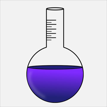 Round Bottom Glass Flask Filled With Blue Liquid