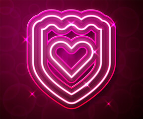 Glowing neon line Immune system icon isolated on red background. Medical shield. Vector