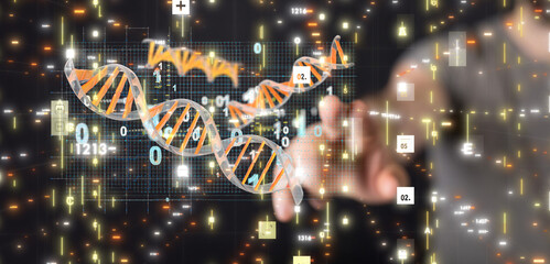 Doctor holding a 3d render DNA.