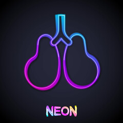 Glowing neon line Lungs icon isolated on black background. Vector