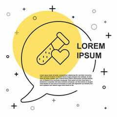 Black line Test tube or flask with blood icon isolated on white background. Laboratory, chemical, scientific glassware sign. Random dynamic shapes. Vector