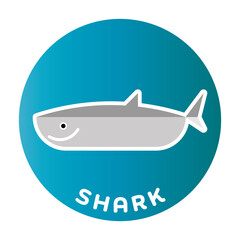 Happy Shark - funny cartoon animal. Children character. Simple vector illustration with dropped shadow.