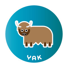 Happy Yak - funny cartoon animal. Children character. Simple vector illustration with dropped shadow.