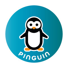 Happy Penguin - funny cartoon animal. Children character. Simple vector illustration with dropped shadow.