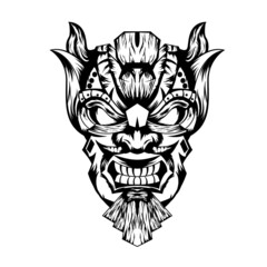 Hand drawn black and white tattoos artwork indian tiki mask vector Illustration