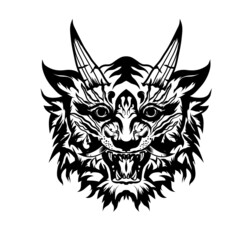 Hand drawn black and white tattoos artwork animal tiger beast vector Illustration