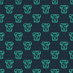 Green line Piece of bread with honey icon isolated seamless pattern on blue background. Toast with jam or honey. Vector