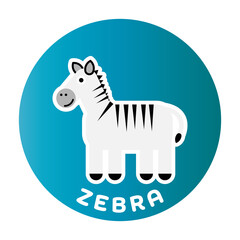 Happy Zebra - funny cartoon animal. Children character. Simple vector illustration with dropped shadow.