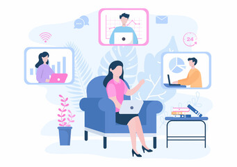 Sales Team with Financial Business Growth Development from People Working and Brainstorming. Analytics of Company Information Vector Illustration