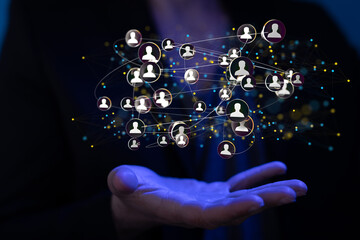 Businessman using data network with his fingers