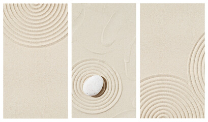 Zen garden meditation sandy background White stone and lines on sand for balance and harmony