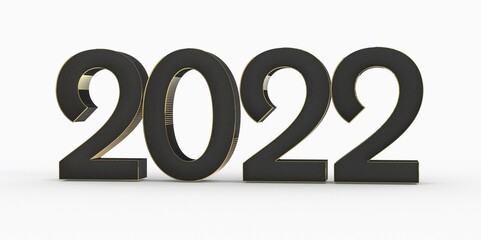 Gold number 2022 isolated on white background. 3d illustration
