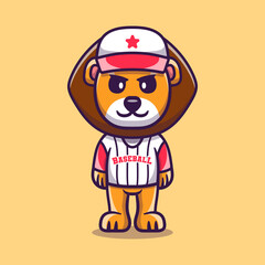 cute lion wearing baseball uniform