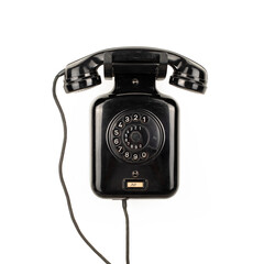 Black vintage telephone isolated on white background