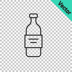 Black line Glass bottle of vodka icon isolated on transparent background. Vector