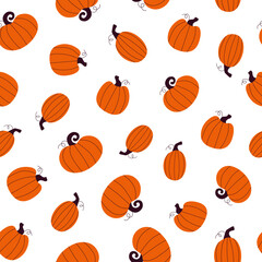 Cute orange pumpkins seamless vector pattern. Cozy autumn ornament on a white background