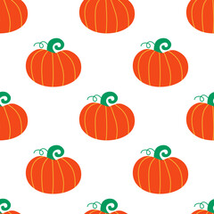 Cute orange pumpkins seamless vector pattern. Cozy autumn ornament on a white background