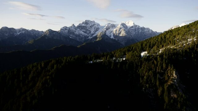 Aerial shot of Triglav national park, Vrata valley and Triglav mountain