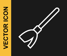 White line Handle broom icon isolated on black background. Cleaning service concept. Vector