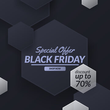 Special offer black friday sale discount promotion banner template season with hexagonal pattern decoration geometry