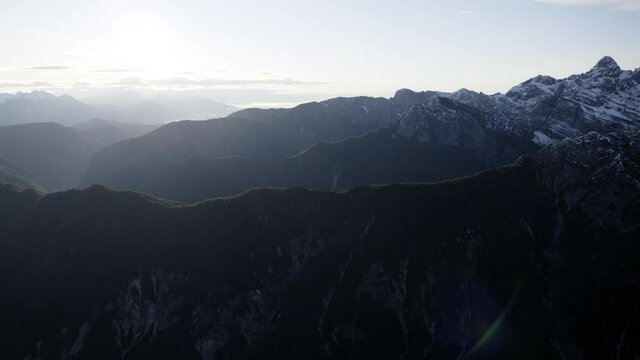 Aerial shot of mountain rang in the morning light