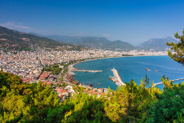 Beautiful castle on the hill in Alanya city by the Mediterranean Sea. Turkey