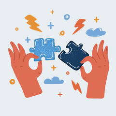 Vector illustration of puzzle part holding in hands.