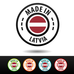 Made in Latvia badges with flag.