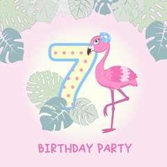 Birthday invitation with cute flamingo pattern