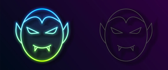 Glowing neon line Vampire icon isolated on black background. Happy Halloween party. Vector